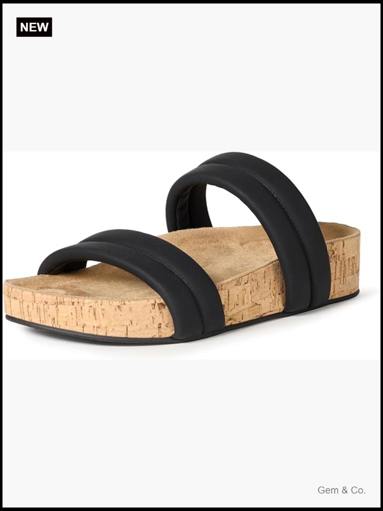 Women's Two Strap Slide Cork Sandals Flat Open Toe Slip On